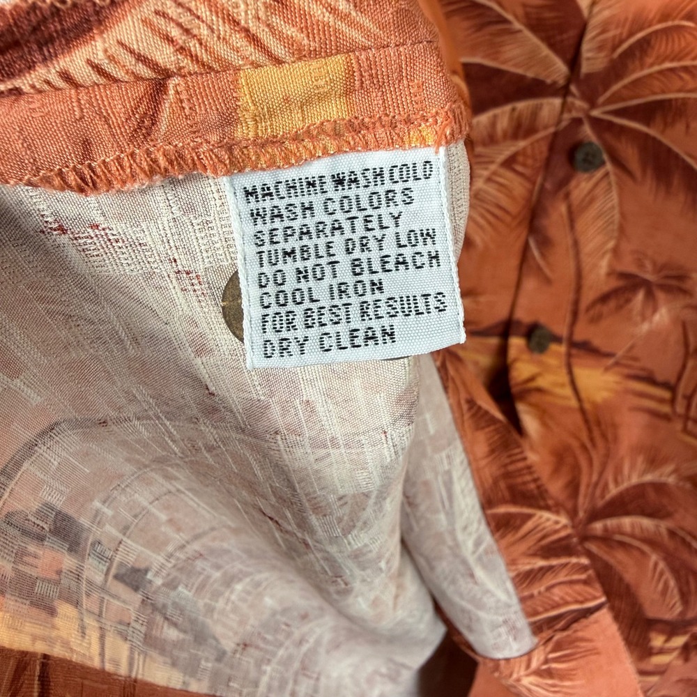 VTG Tommy Bahama Mens XL Silk Palm Tree Sunset Camp Shirt Orange Short Sleeve - Picture 3 of 10